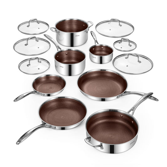 Deluxe 13 Piece Hybrid Ceramic Nonstick Cookware Set-5 PC Frying Pan Set, 6 PC Pot Set, 3.7QT Deep Sauté Pan, Induction Ready, PFOA Free Compatible with All Cooktops for Home Daily Cooking (Burgundy)