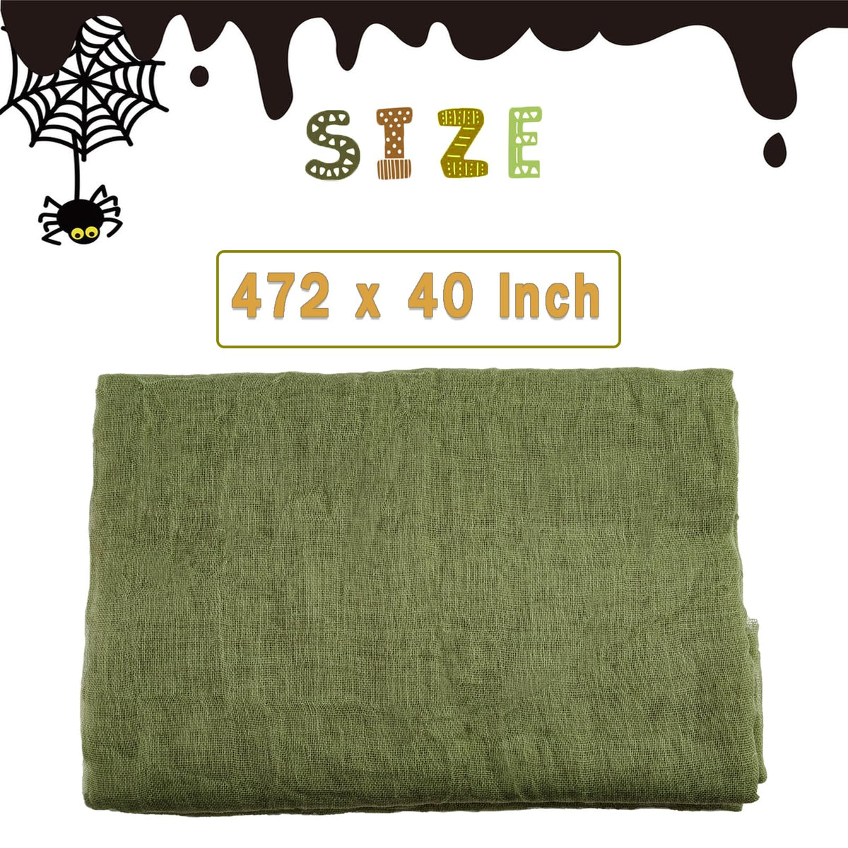 472 x 40 Inch Large Size Green Creepy Cloth Decoration Halloween Spooky Gauze Scary Hanging Fabric Cloth for Home Wall Yard Haunted House Halloween Party Supplies(472 x 40 Inch)
