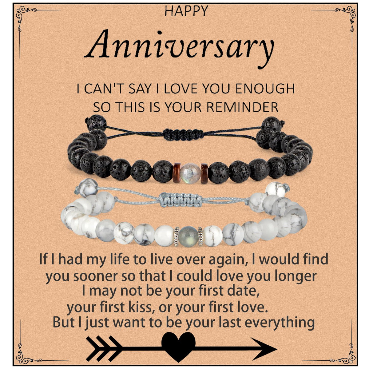 QOGIR Matching Couples Bracelets Natural White Howlite Black Lava Adjustable String Bracelet