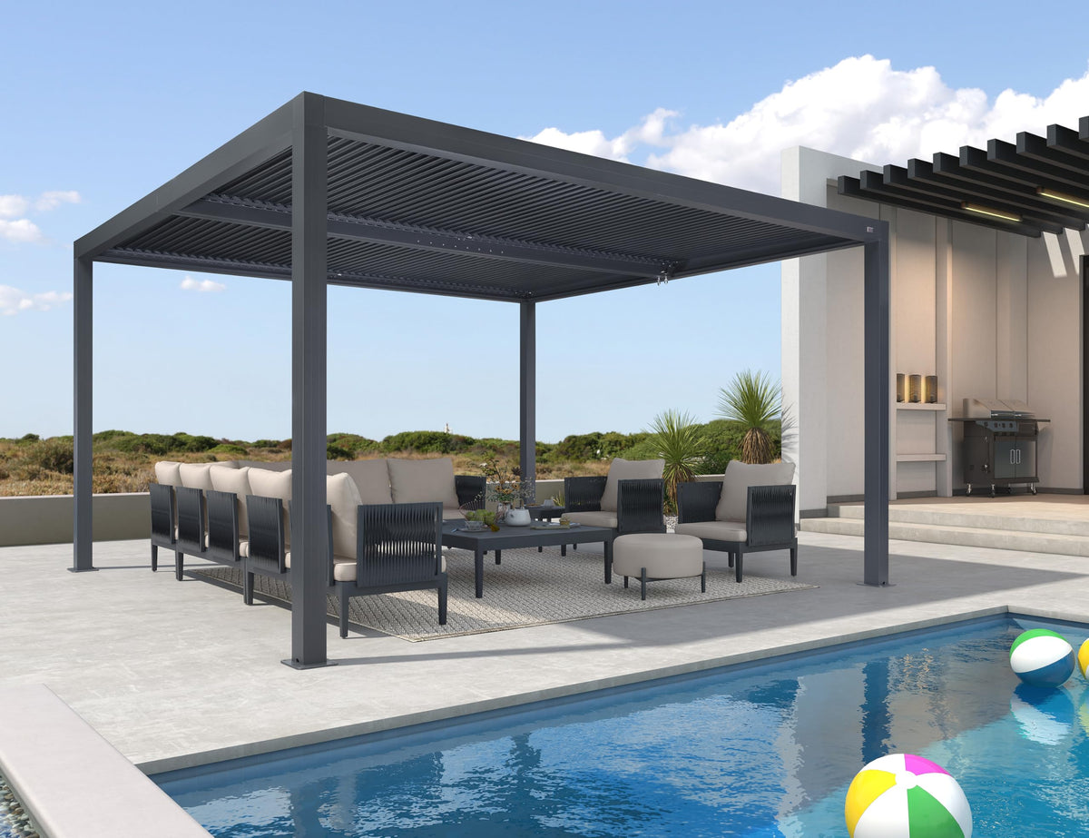 PURPLE LEAF Louvered Pergola 94AS 12' x 14' Outdoor Aluminum Pergola with Adjustable Roof for Deck Backyard Garden Grey Hardtop Gazebo