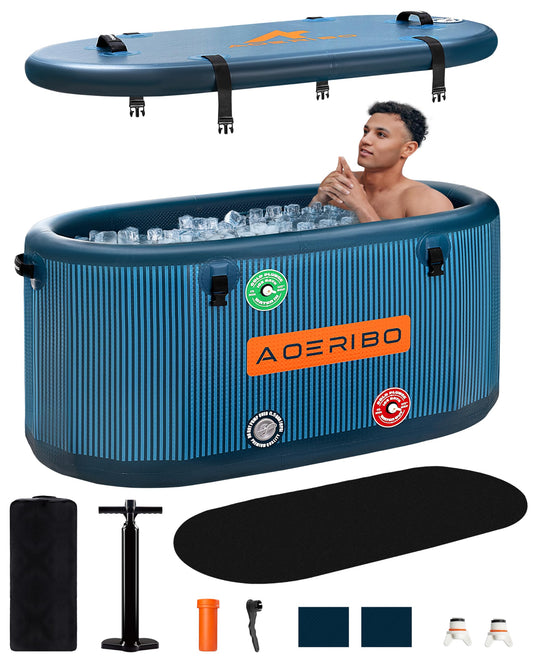 AOERIBO Inflatable 126 Gal XXL Oval Cold Plunge Tub, Superior Insulation, 8-Layered Portable Ice Bath Tub, Ice Plunge With Insulated Lid, Hand Pump, Eva Pad, Outdoor Use For Athletes, Adults