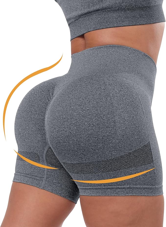 CHRLEISURE Women's 4 Packs Workout Gym Shorts, High Waisted Butt Lifting Scrunch Butt Seamless Booty Shorts