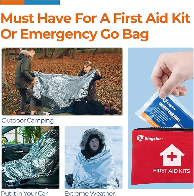 Emergency Blankets (10 Packs, 84" L x 52" W) Mylar Thermal Blankets for Survival and Protection,Space Blanket Survival Kits Camping Blanket, Ideal for Outdoors, Hiking, Survival, Marathons