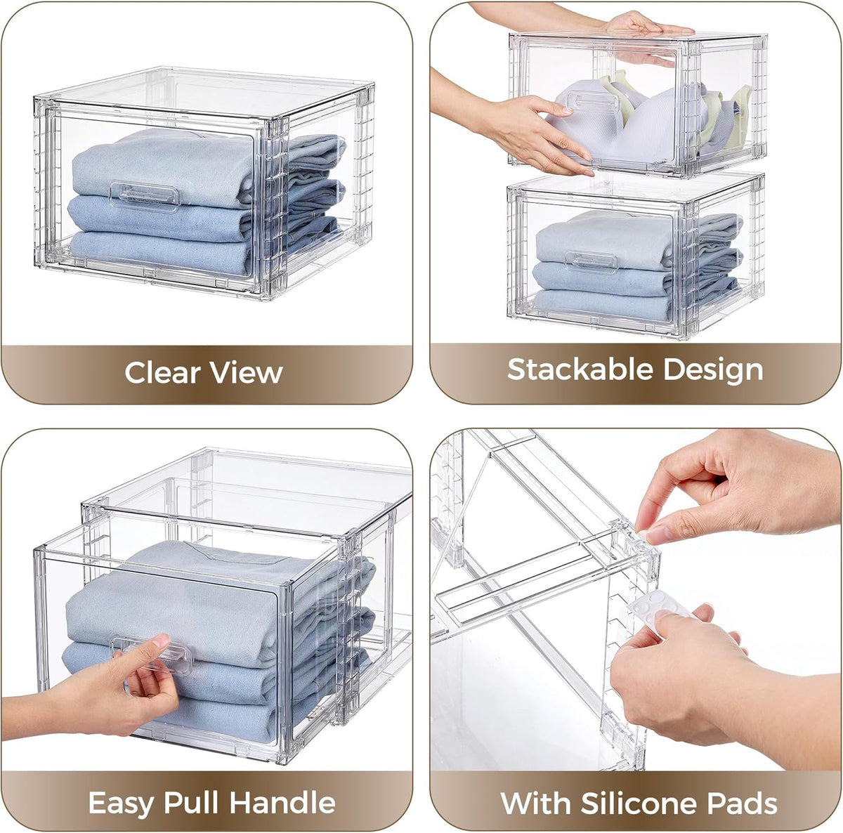 Vtopmart 18QT Clear Stackable Storage Drawers - Easy Assembly Closet Organizers | Medium Plastic Bins for Kitchen & Bathroom