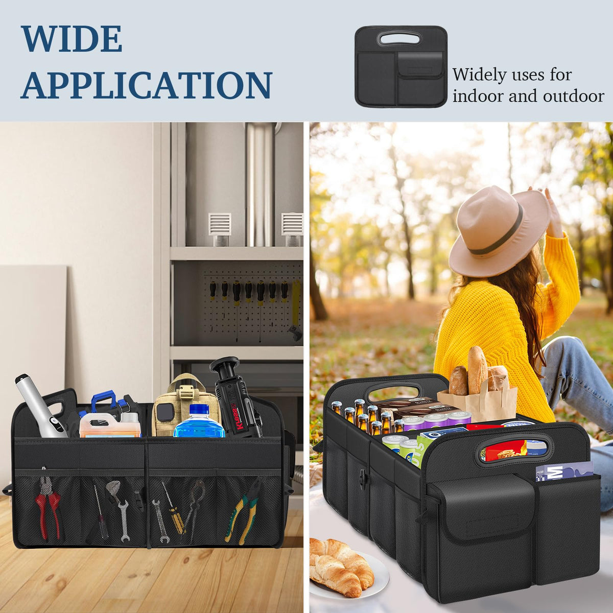 Femuar Car Trunk Organizer with Large Capacity Waterproof Car Accessories for Women & Men, Collapsible Trunk Organizer for Suv/Jeep/Sedan (Black, Standard)
