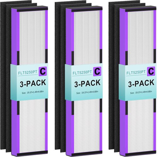 3 Pack FLT5250PT Combo Pack Replacement Filter C Pet, Compatible with Germ-Guardian AC5000, AC5000E, AC5250PT, AC5350B, AC5350BCA, AC5350W, AC5300B Air Purifiers, 3 HEPA Filter and 6 Pre-Filters