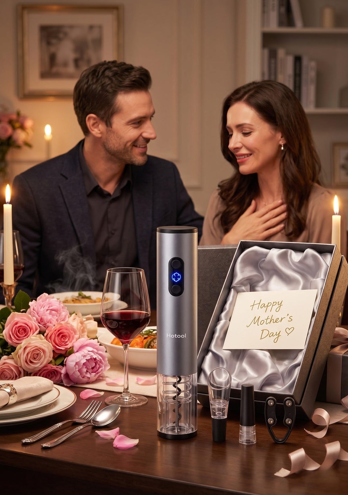 Electric Wine Bottle Opener Automatic Wine Opener Rechargeable Electric Corkscrew with Wine Aerator,Foil Cutter,Wine Stopper,USB-C Charge Cable, Perfect Mothers Day Gifts(Silver)