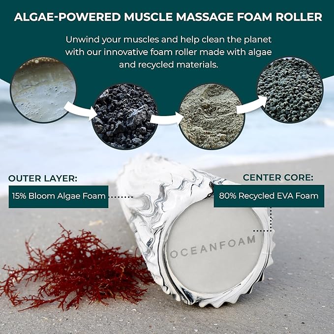 Oceanfoam Ripple Travel Foam Roller (11" x 3.35") Firm Mini Foam Roller for Physical Therapy, Deep Tissue Massage, Back Pain - High Density, Ergonomic Wave Textured - Yoga, Exercise (Black Marbled)