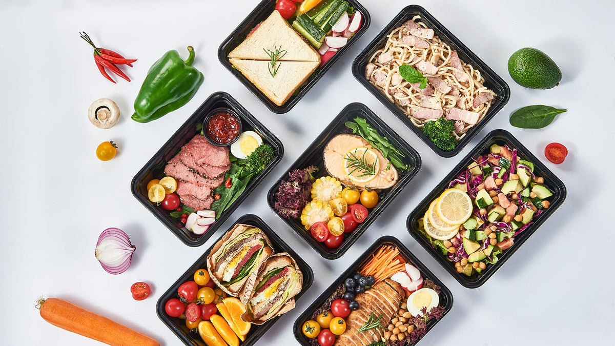 Jaluxing 32 oz 50Pack Plastic Meal Prep Food Storage Containers with Lids Reusable 1 Compartment To Go Lunch Box Black Extra Large &Thick Microwave Freezer Safe BPA Free Stackable (Formerly FULING)