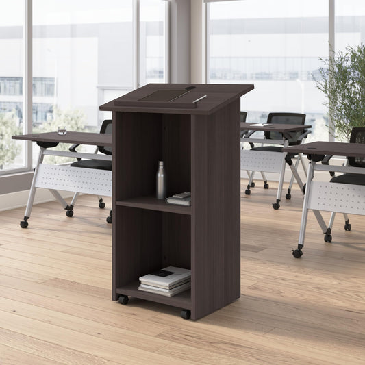 Bush Business Furniture Podium Lectern, 48 inch Tall, Professional-Grade Mobile Presentation Stand Up with Shelves, Envision Collection, Gray