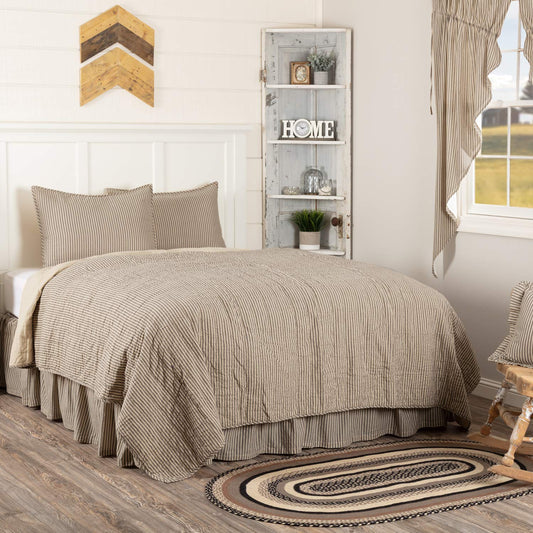VHC Brands Sawyer Mill Ticking Stripe King Quilt Set, Charcoal Gray