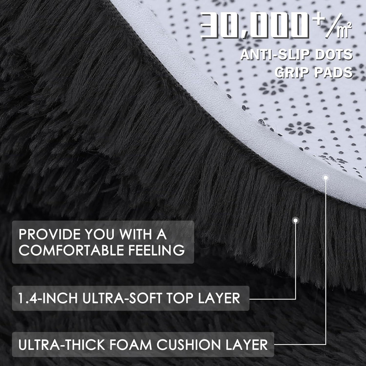 OLANLY Area Rugs - Soft Fluffy Shaggy Indoor Carpet for Living Room & Bedroom | 4x11 ft, Black