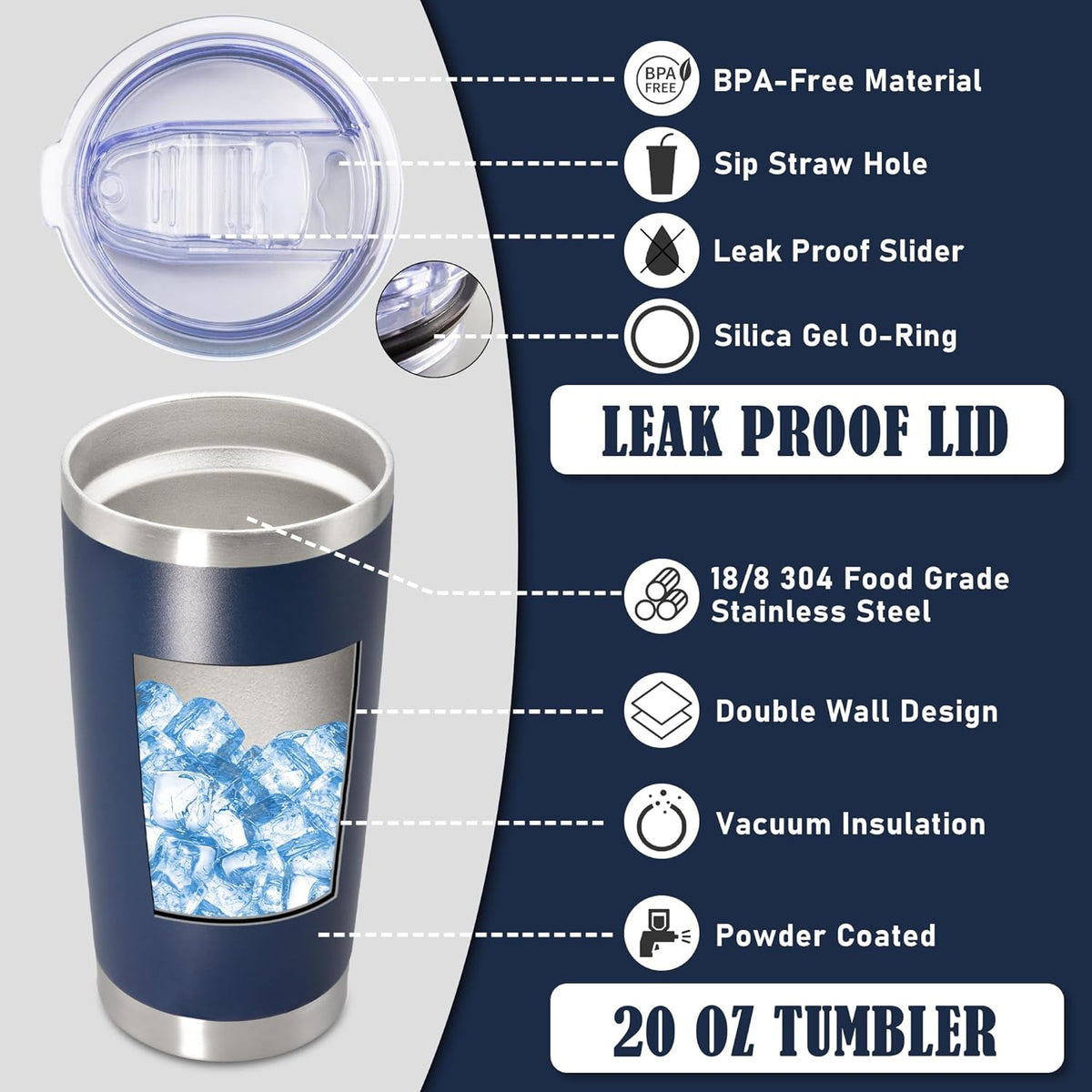 Skiennix 20 oz Stainless Steel Travel Tumblers - Double Wall Insulated Mugs for Hot & Cold Drinks | Navy, 4-Pack
