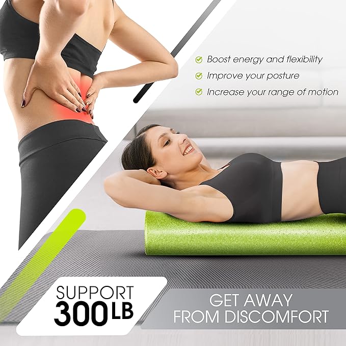 Yes4All High-Density EPP Round Back Roller Foam, Exercise Foam Roller for Yoga, Pilates & Stretching - 12, 18, 24, 36 inch