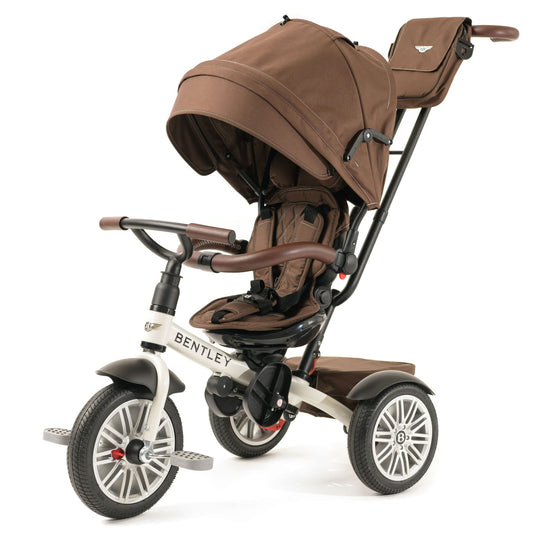 Bentley 6-in-1 Baby Stroller & Toddler Tricycle – Officially Licensed Luxury Kids Bike, Convertible Travel Strollers & Kid Trike with Air Wheels, Canopy & Safety Features (6m-5y+ | White Satin)