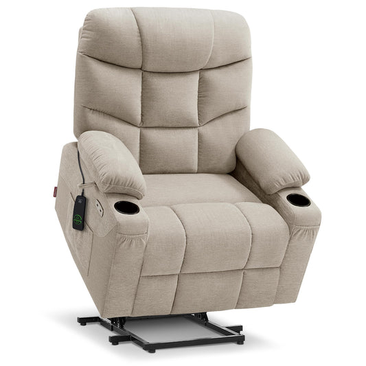 MCombo Power Lift Recliner Chair for Elderly, Electric Lift Chair with Extended Footrest, USB Ports, Cup Holders, Fabric 7287 (Oatmeal, Medium)