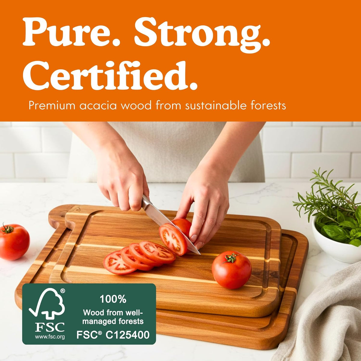 Ziruma Non-Toxic Cutting Boards Set | FSC Acacia Wood, Oil-Free | 3 Kitchen Chopping Boards