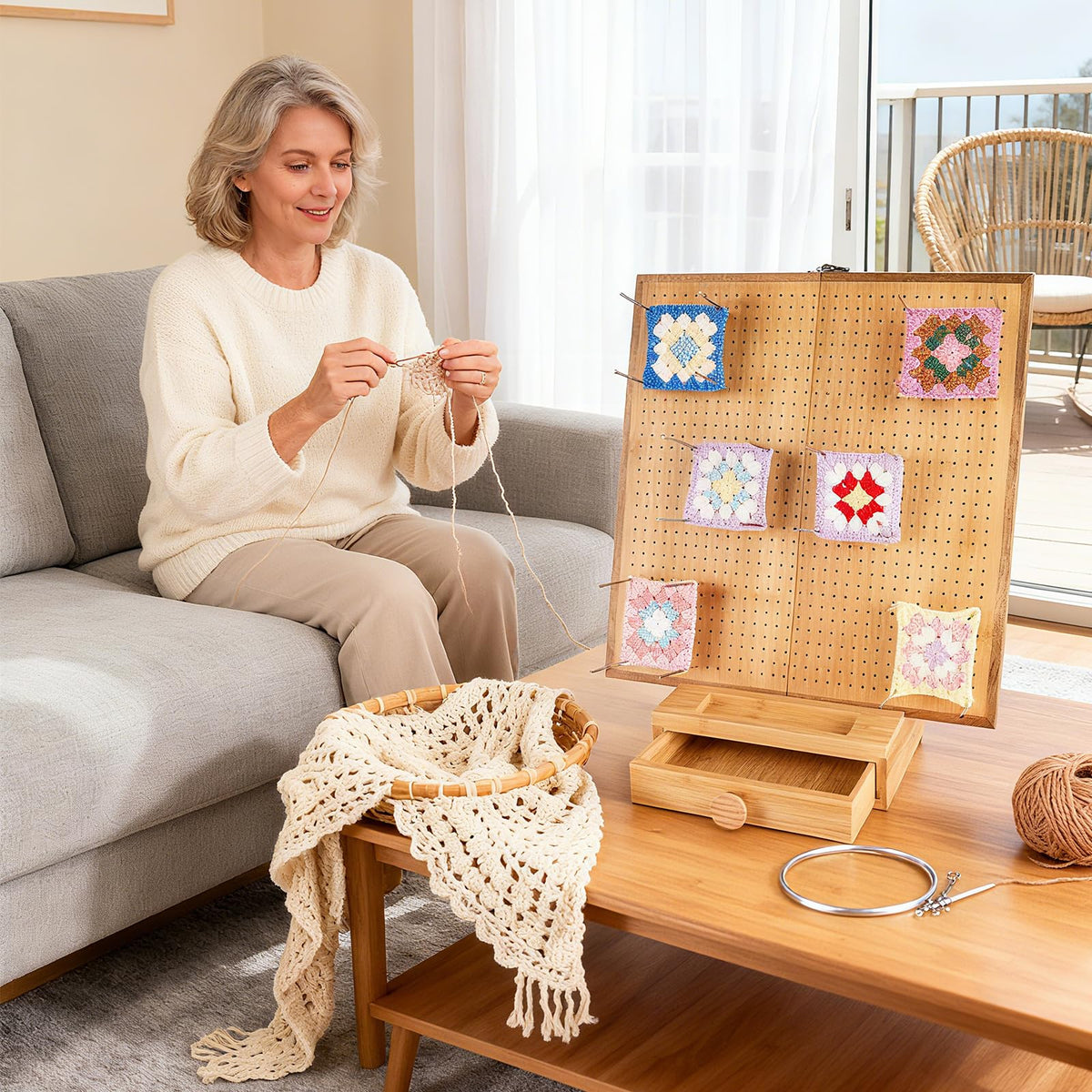 Extra Large 16.5” Foldable Crochet Blocking Board with 40 Pegs/Pins & Storage Case, Granny Square Blocking Boards for Crochet Projects, Crocheting Accessories Gifts for Crocheters Beginners