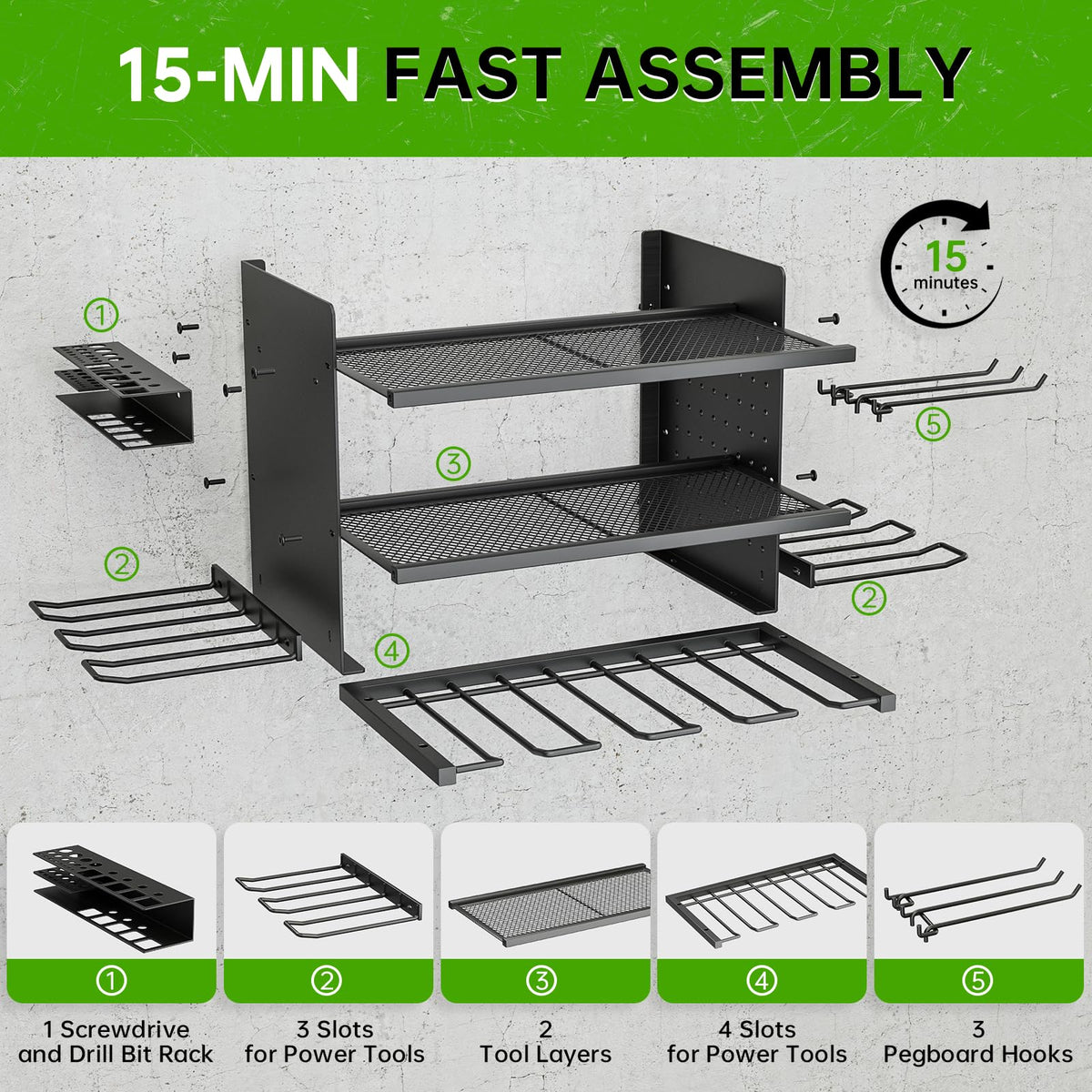 Power Tool Organizer, 3 Layer 8 Drill Holder Wall Mount, Tool Shelf and Storage Rack for Garage Organization, Gifts for Him Men Dad Husband Anniversary Fathers Day, Cool Gadget Stocking Stuffer
