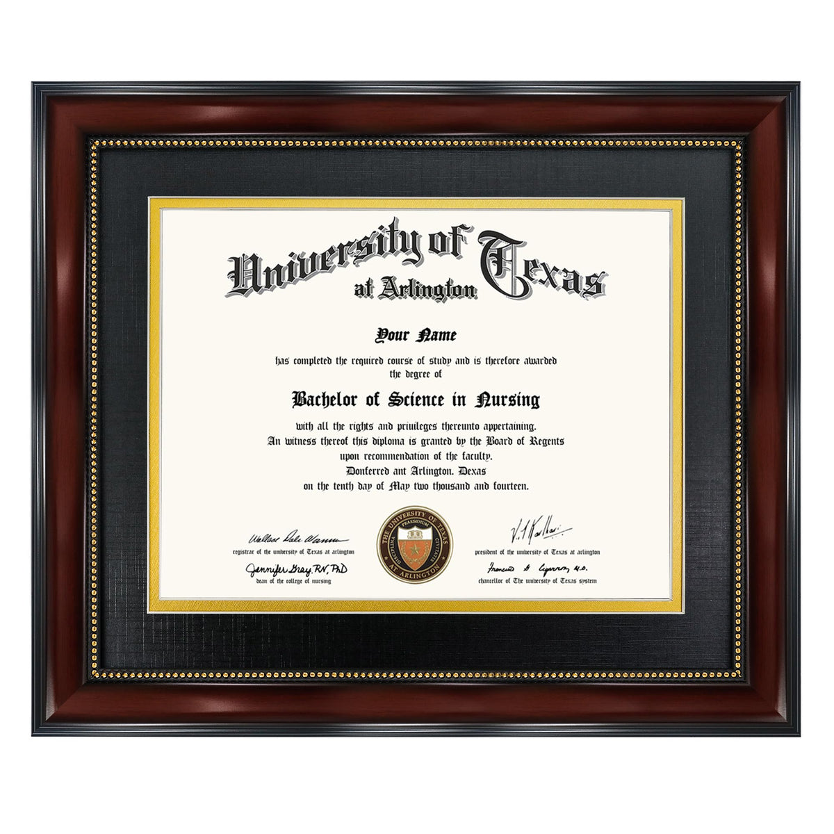 GraduationMall 8.5x11 Diploma Frame with Black over Gold Mat or Display 11x14 Document without Mat, UV Protection Acrylic, Mahogany with Gold Beads