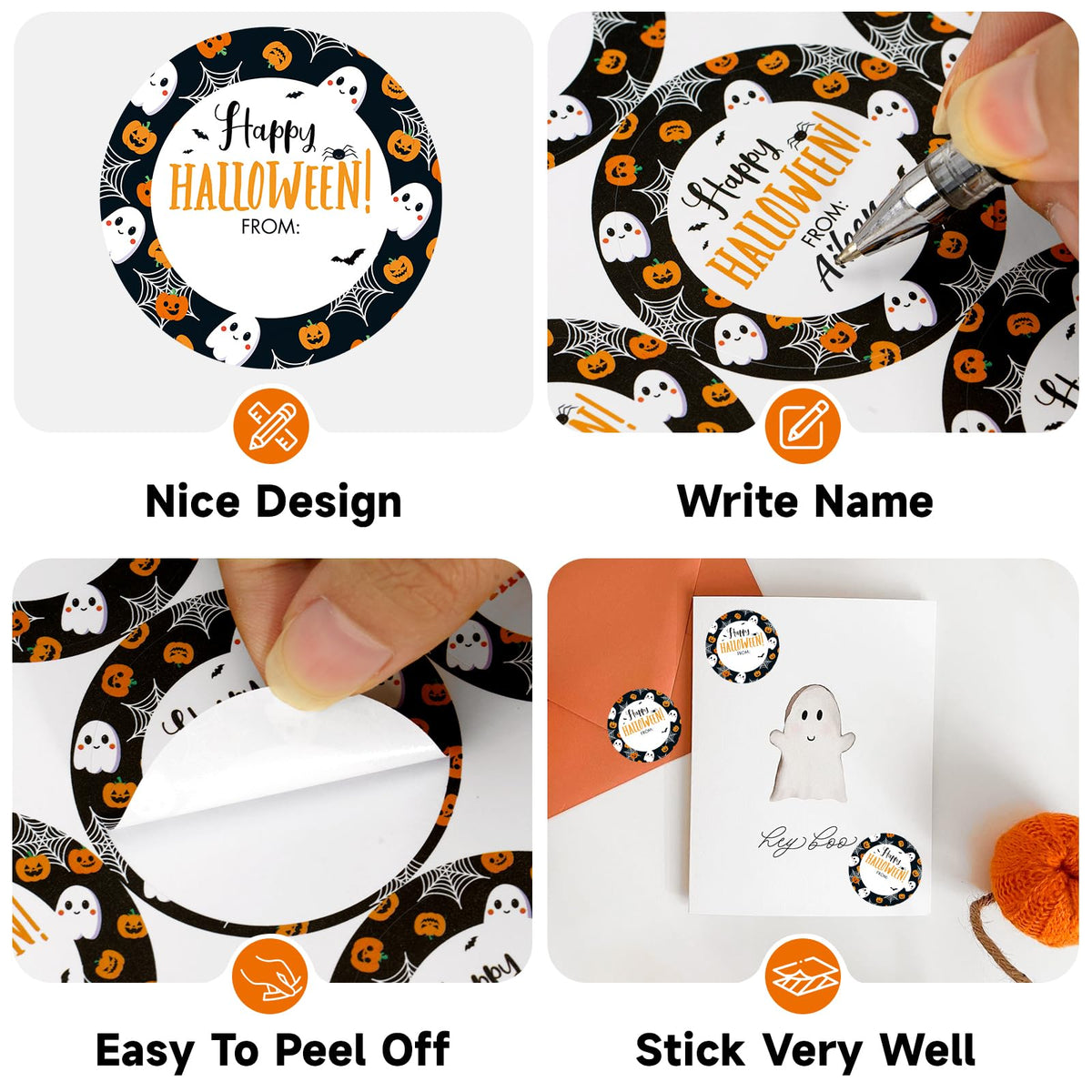 Anwyll 50 Pcs Halloween Tags with String + 60Pcs Halloween Name Gift Tags Stickers