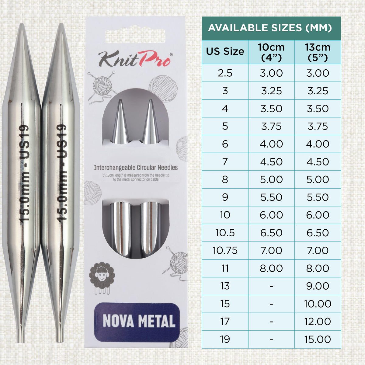 KnitPro Nova Interchangeable Circular Needles 5" (13cm) | US Size 19 (15mm)