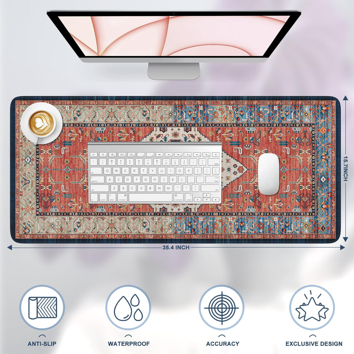 iLeadon Rug Mouse Pad, Large Computer Desk Cover Mat with Smooth Lycra Surface, Desk matt for Desktop, Mousepad with Non-Slip Base, Keyboard Mats for Women Office, Home