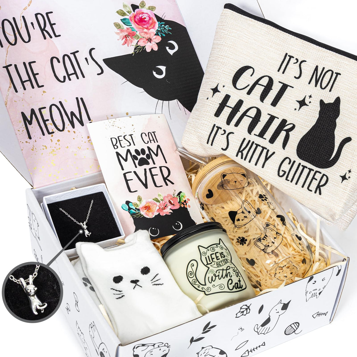 Cat Lover Gifts For Women, Best Cats Mom Gift Box For Mother's Day, Birthday, Christmas, Unique Silhouette Cat Themed Stuff For Daughters, Crazy Cats Lady, Friends, Girls