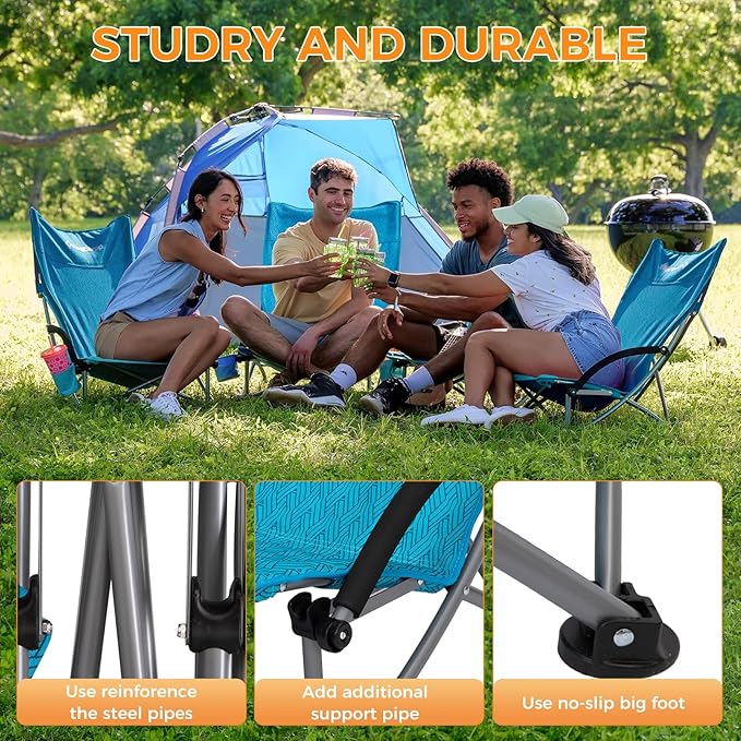 KingCamp Low Beach Chairs, Portable Folding Chair for Adults Extra Wide Ergonomic High Back Seat 300lbs Heavy Duty Lightweight Oversized Gear with Carry Bag for Outdoor Lawn Camping Picnic