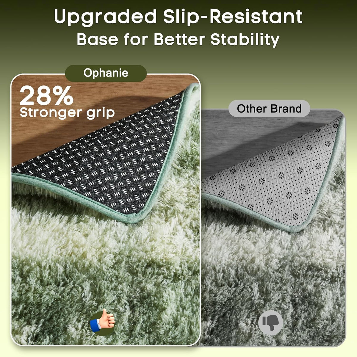 Ophanie Area Rugs - Fluffy Green and White Shag Carpet for Living Room | 6x9 Soft Plush Design