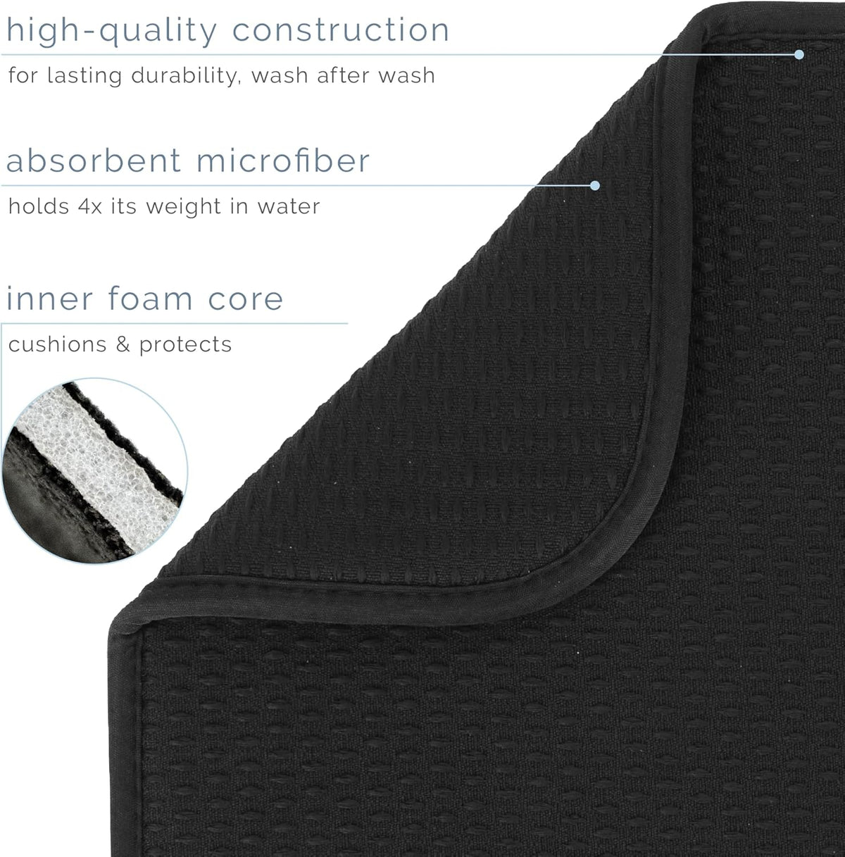 S&T INC. XL Dish Drying Mat - Absorbent Microfiber Kitchen Counter Pad, 18” x 24”, Black Diamond Texture