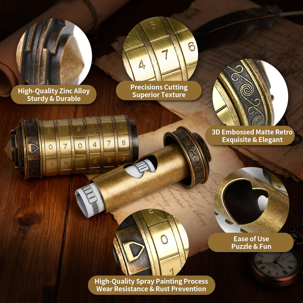 VIGIamy Cryptex Da Vinci Code Numeric Puzzle Box,Metal Money & Jewelry Puzzle Box for Cash Gift with Hidden Compartment,Escape Room Brain Teaser for Teens & Adults,Unique Gift for Christmas & Birthday
