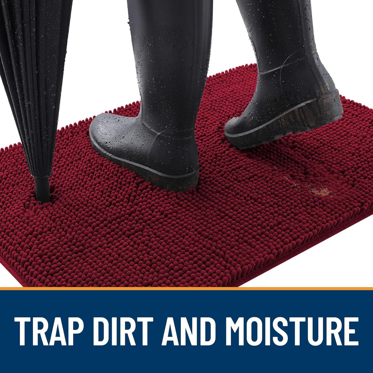 OLANLY Dog Door Mat - Absorbent Non-Slip Washable Chenille Mat for Muddy Paws | 54x32, Burgundy