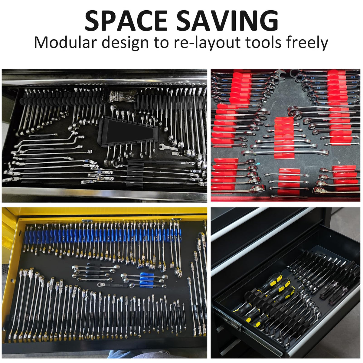 DEHOYI 48 pcs Modular Wrench Organizers for Tool Drawers - Wrench Rack with Metric&SAE Labels, Perfect Tool Storage Holder. Gift for father, brother and boyfriend (Black without Magnet)
