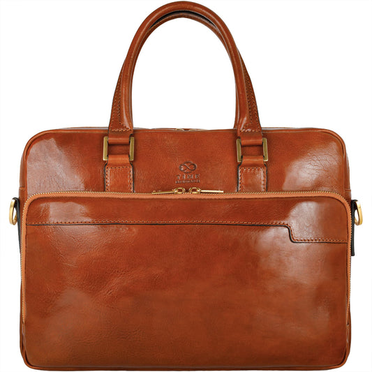 Time Resistance Leather Briefcase - Italian Handmade Leather Laptop Bag - Work Bag for Men and Women - Computer Briefcase