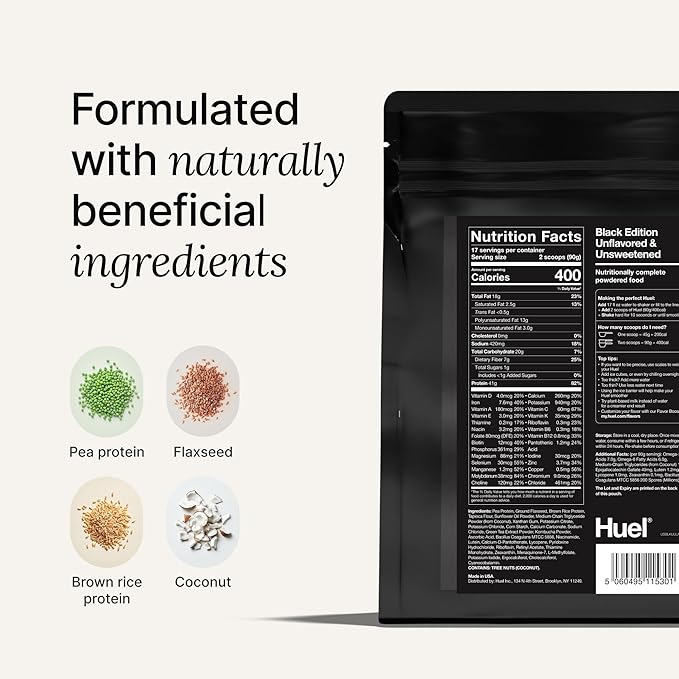 Huel Black Edition | Chocolate 40g Vegan Protein Powder | Nutritionally Complete Meal | 27 Vitamins and Minerals, Gluten Free | 17 Servings