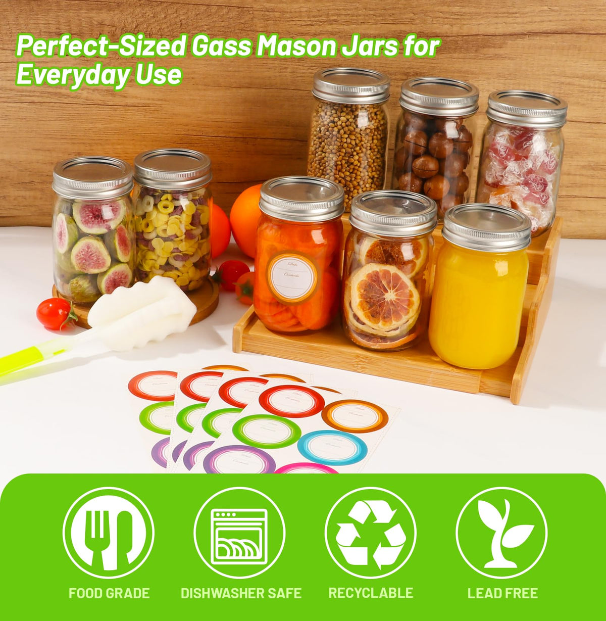 12 oz Mason Jars 20 Pack with Airtight Lids, Glass Canning Jars, Durable & Leakproof Storage Reusable Containers for Pickling, Meal Prep, Spices, Dry Goods, Great Value Set with Secure Packaging