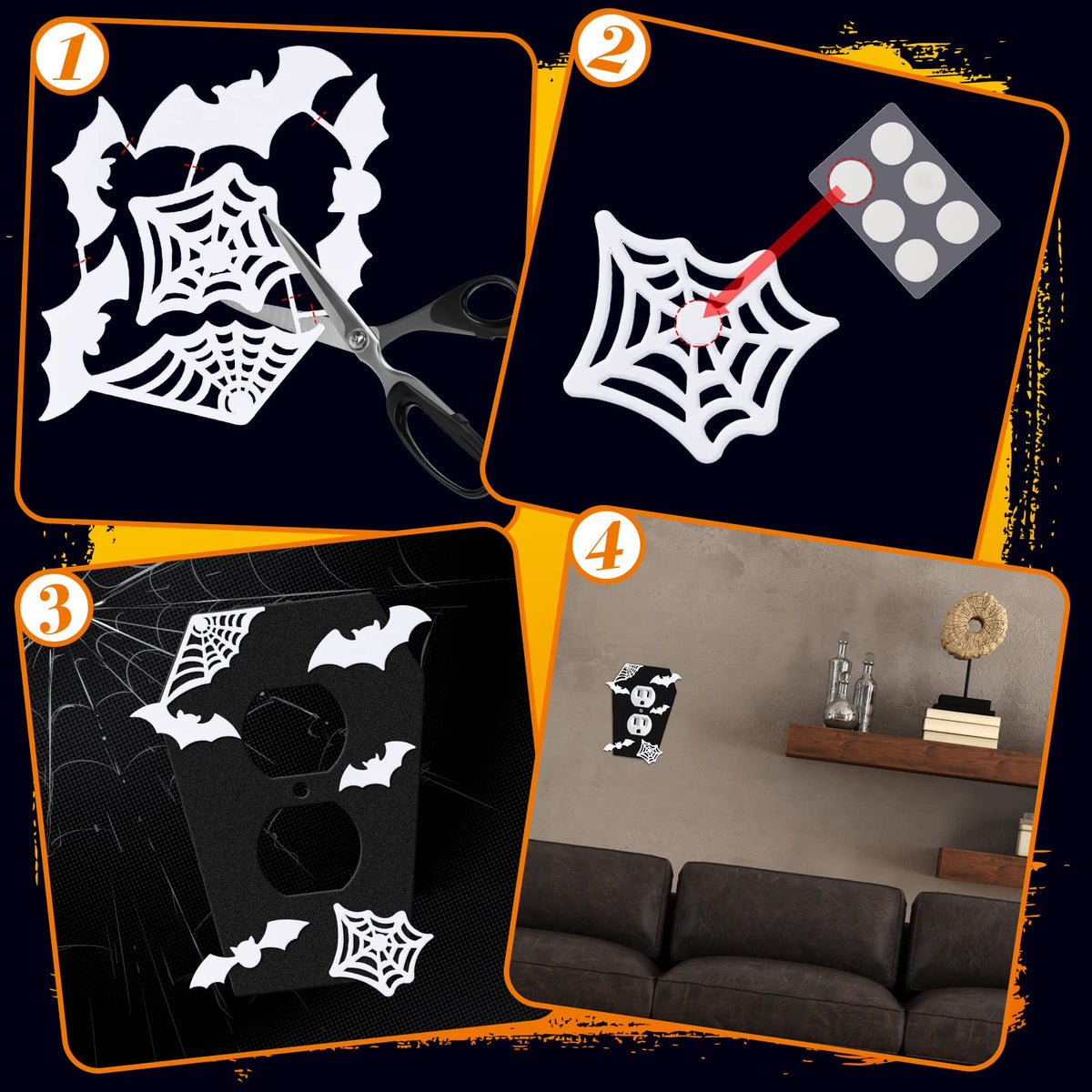 Peryiter 3 Pieces Gothic Coffin Light Switch Cover Wall Plate Gothic Halloween Decor Switch Cover Coffin Outlet Light Goth Bat Wall Plate Outlet Accessory for Bedroom Home Office(Elegant Style)