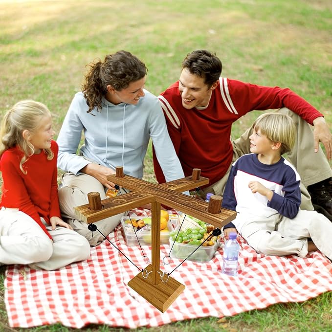 Hook Toss Game, Ring Toss Game, Handmade Wooden Ladder, Throwing Hook and Ring Battle Game for Family, ‎42,6 x 12,7 x 6,1 cm, Brown