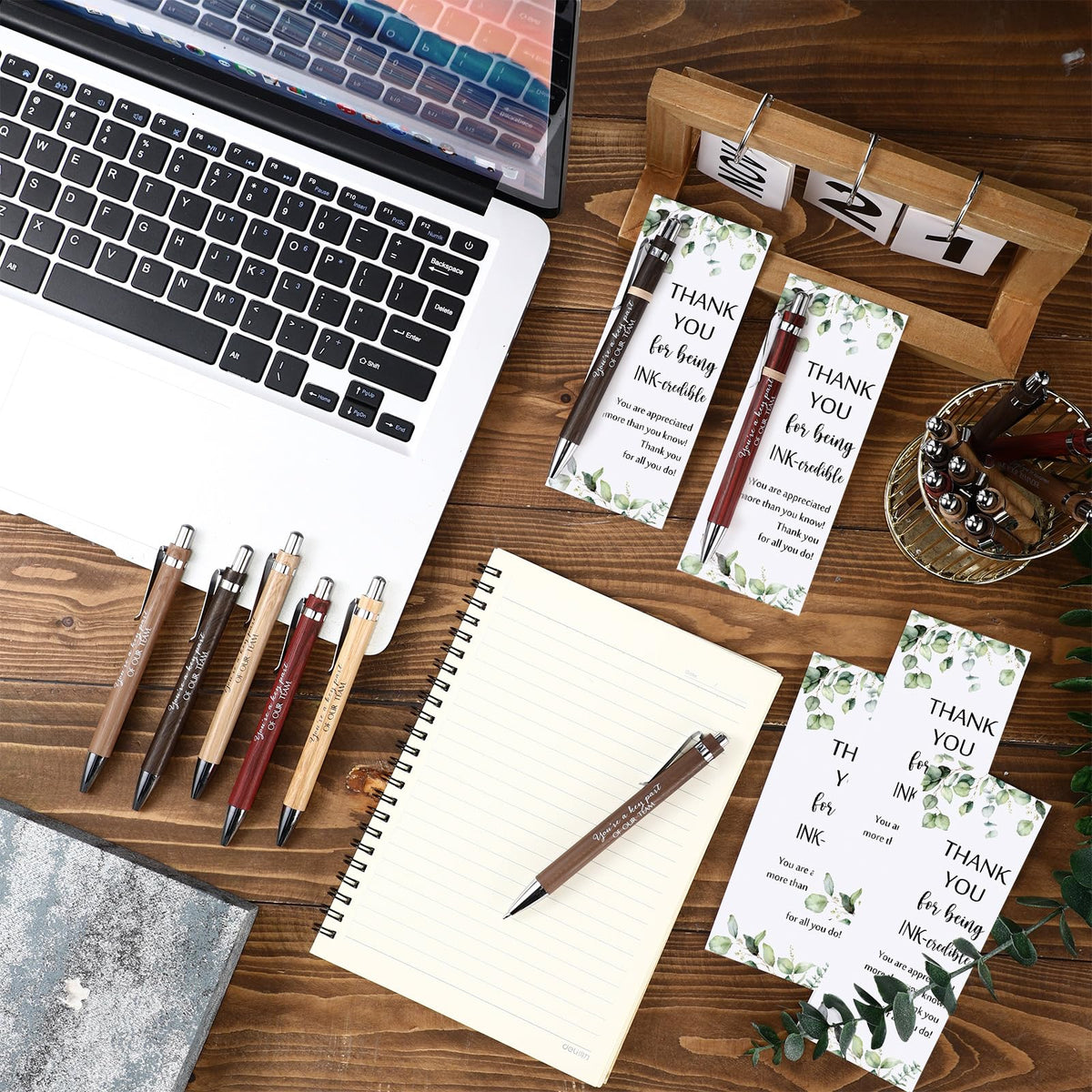 Yeaqee 36 Sets Teacher Appreciation Gift Bulk Thank You Inspirational Wood Bamboo Pen with Cards for Teacher Nurse Week Coworker Staff Volunteer(6 Colors,You Are A Key Sign)
