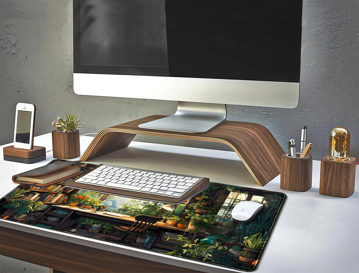 Green Plant Lovers Cute Desk Mat, Kawaii Desk Pad XXL Large Extended Lofi Mouse Pad Gaming Anime Mousepad, Big Laptop Computer Keyboard and Mouse Mat for Girl Women Office Desk Decor 31.5x15.7 in