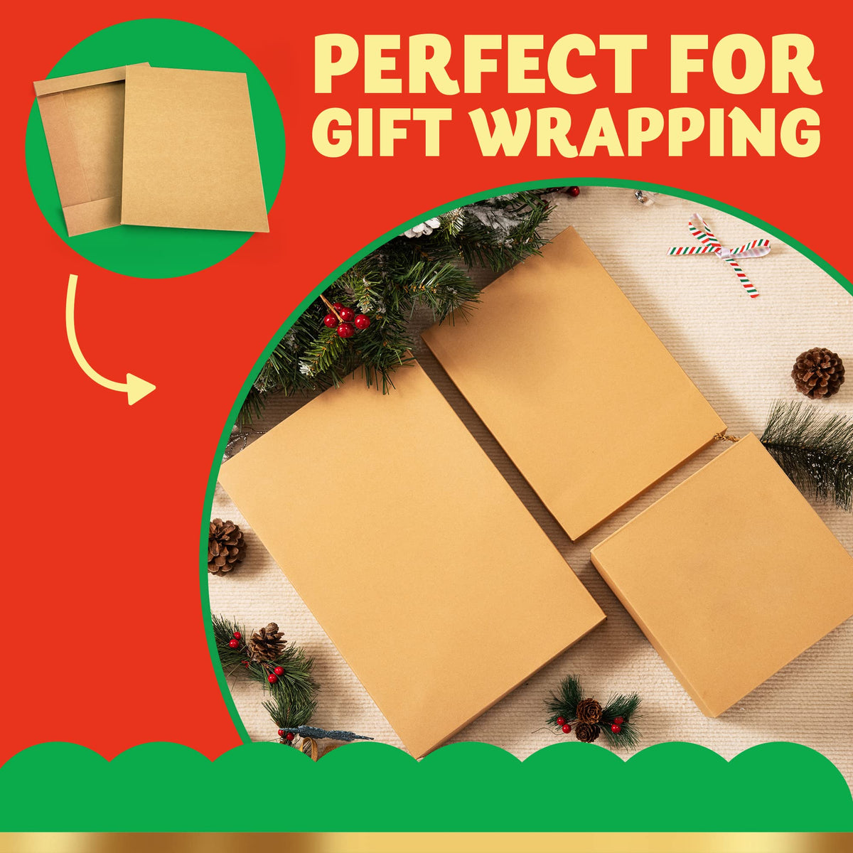 JOYIN 12PCS Christmas Brown Gift Boxes with Lids for Presents, 4" Deep Large Shirt Robe Wrapping Box, 4 Different Sizes Holiday Festive Lingerie Cupcake DIY Kraft Cardboard Boxes