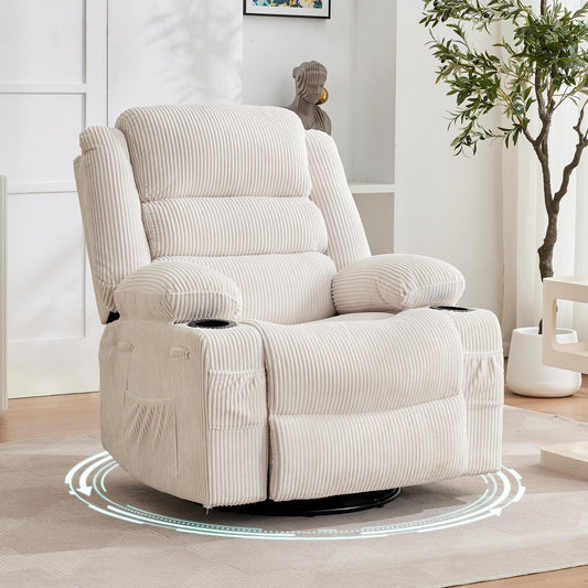 Rocking Recliner Chair for Adults Corduroy Wide Upholstered Glider Recliner with Cup Holder Deep Seat Single Sofa Rocker Chair for Nursery Living Room