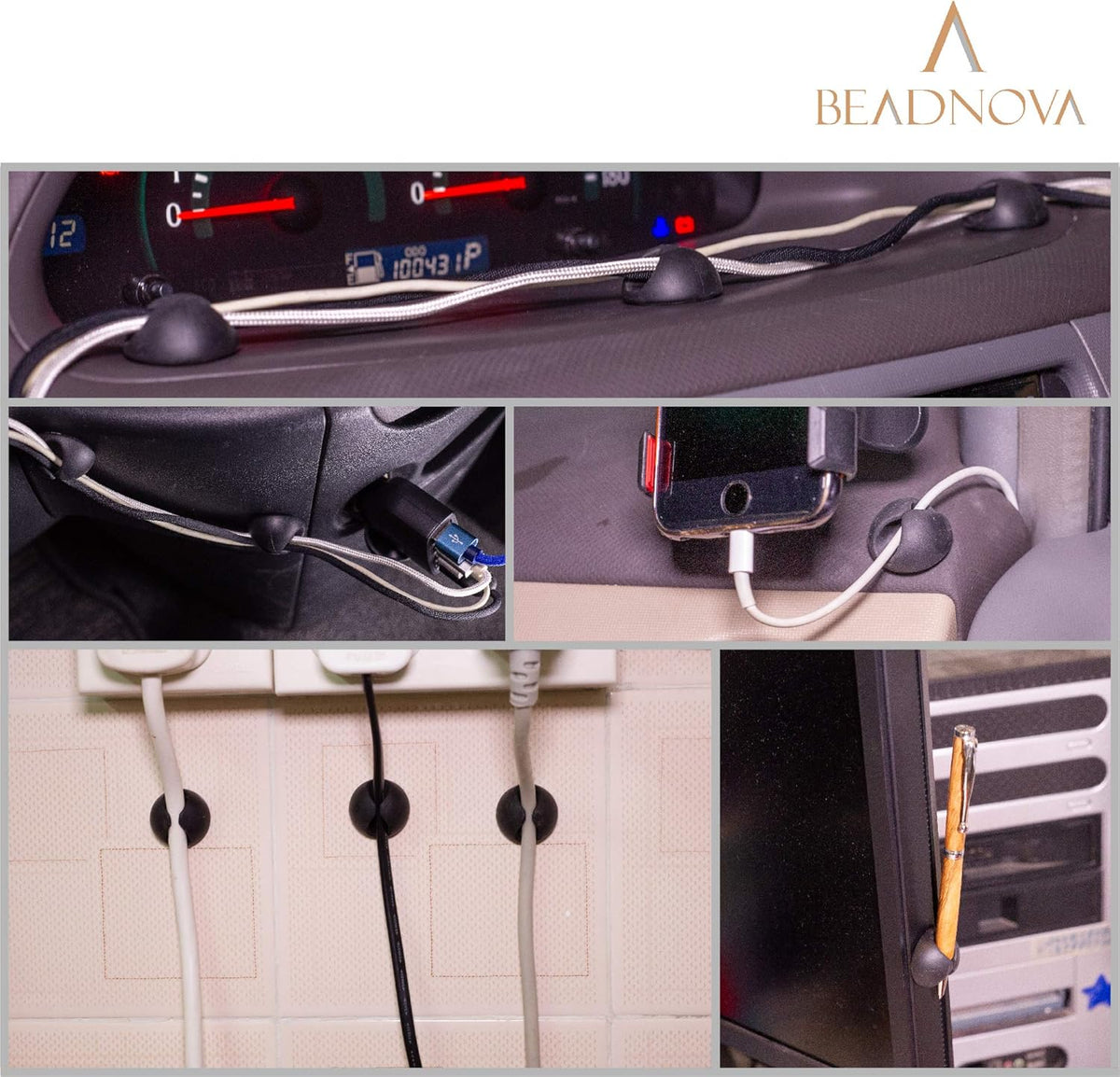 BEADNOVA 1 8 Cable Clips Cord Organizer Cable Management Wire Cord Holder Slots Adhesive Wire Holder for Car Charging