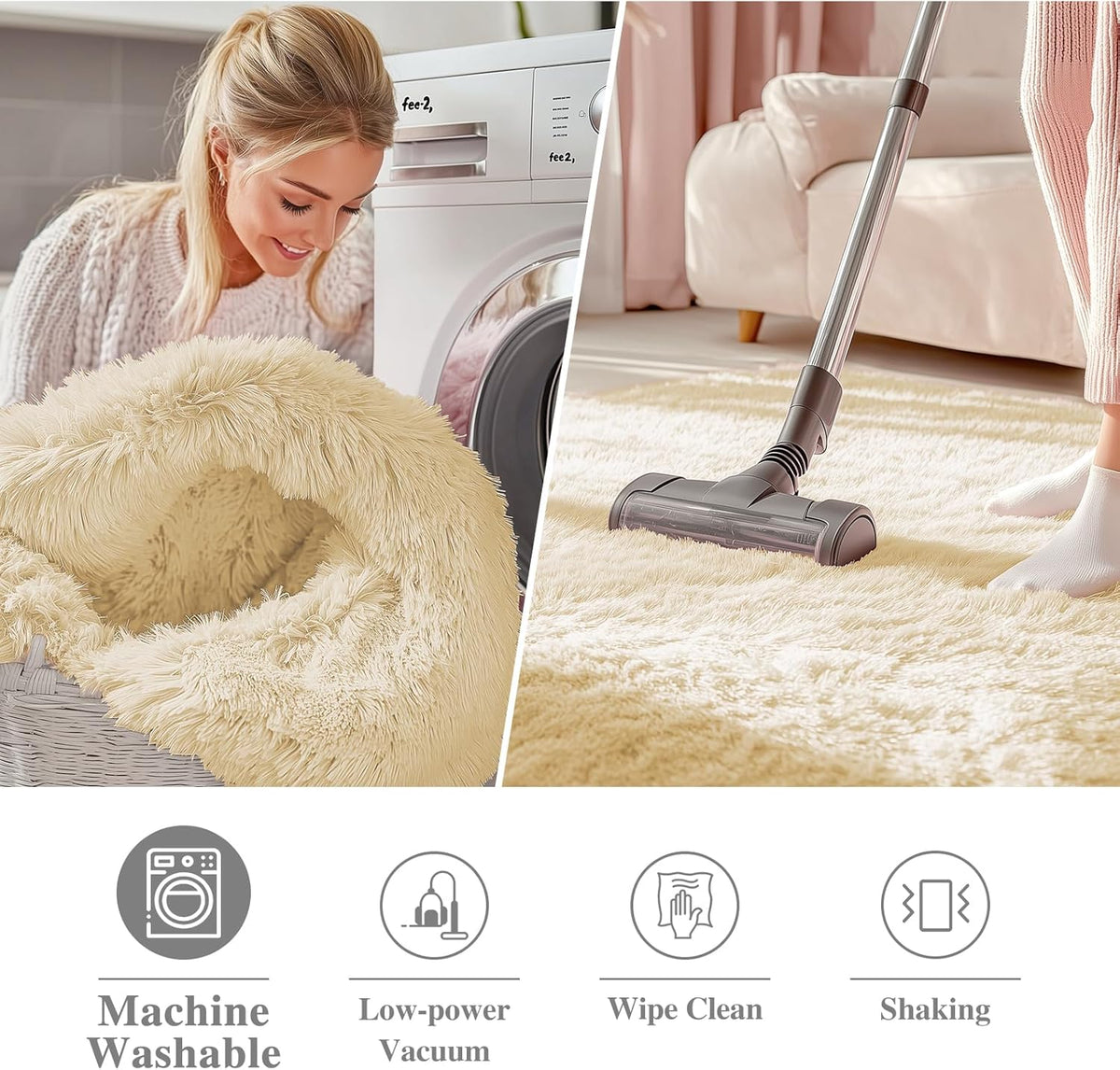 OLANLY Cream Round Area Rug - Soft, Fluffy, Machine Washable 8 ft Circle Carpet for Bedroom & Living Room Decor