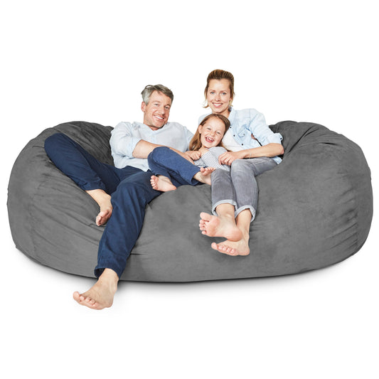 Lumaland Luxurious Giant 7ft Bean Bag Chair with Microsuede Cover - Ultra Soft, Foam Filling, Washable XXL Sofa for Kids, Teenagers, Adults Sack Dorm, Family Room Dark Grey