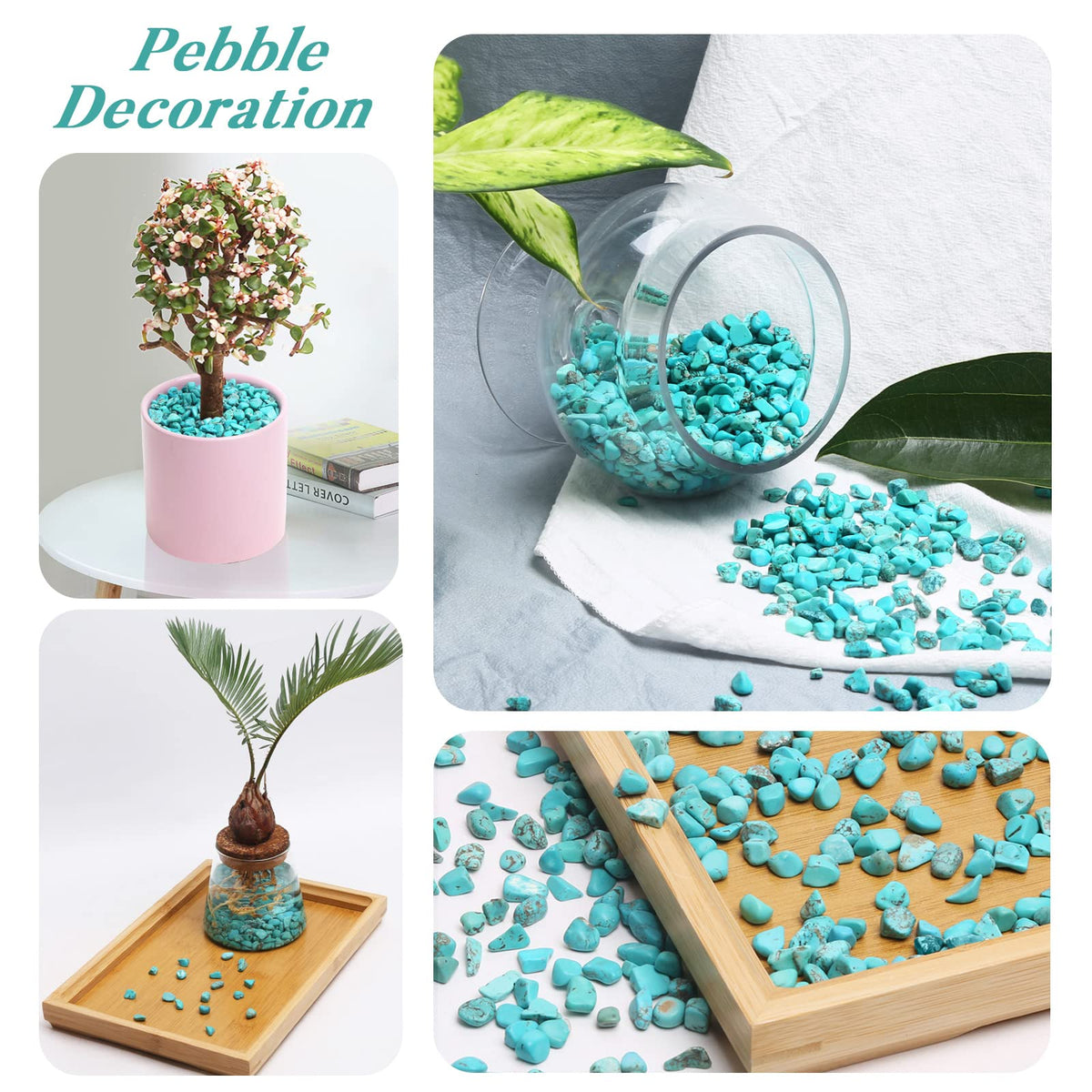 QICQDRAM Howlite Turquoise Small Tumbled Chips 0.9 Lb/405g Crystal Stone Decorative Pebbles for Home Decoration & Fish Turtle Tank, Vase Filler, Plants Decor