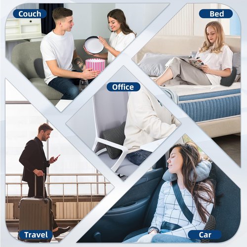 Lumbar Pillow, Memory Foam Lumbar Support Pillow for Office Chair and Car Seat, Ergonomic Streamline Back Pillow for Lower Back Pain Relief, Back Support Pillow for Sitting, Driving, Traveling