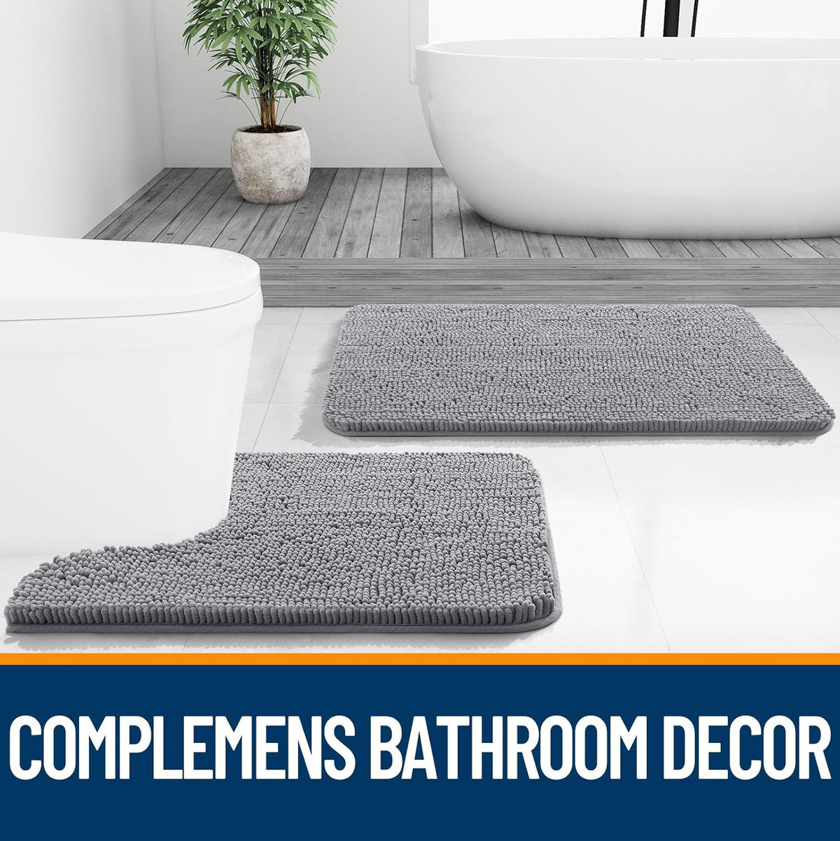 OLANLY Bathroom Rugs - Extra Soft Chenille Bath Mats | Quick-Dry, Machine Washable, 30x20, Grey