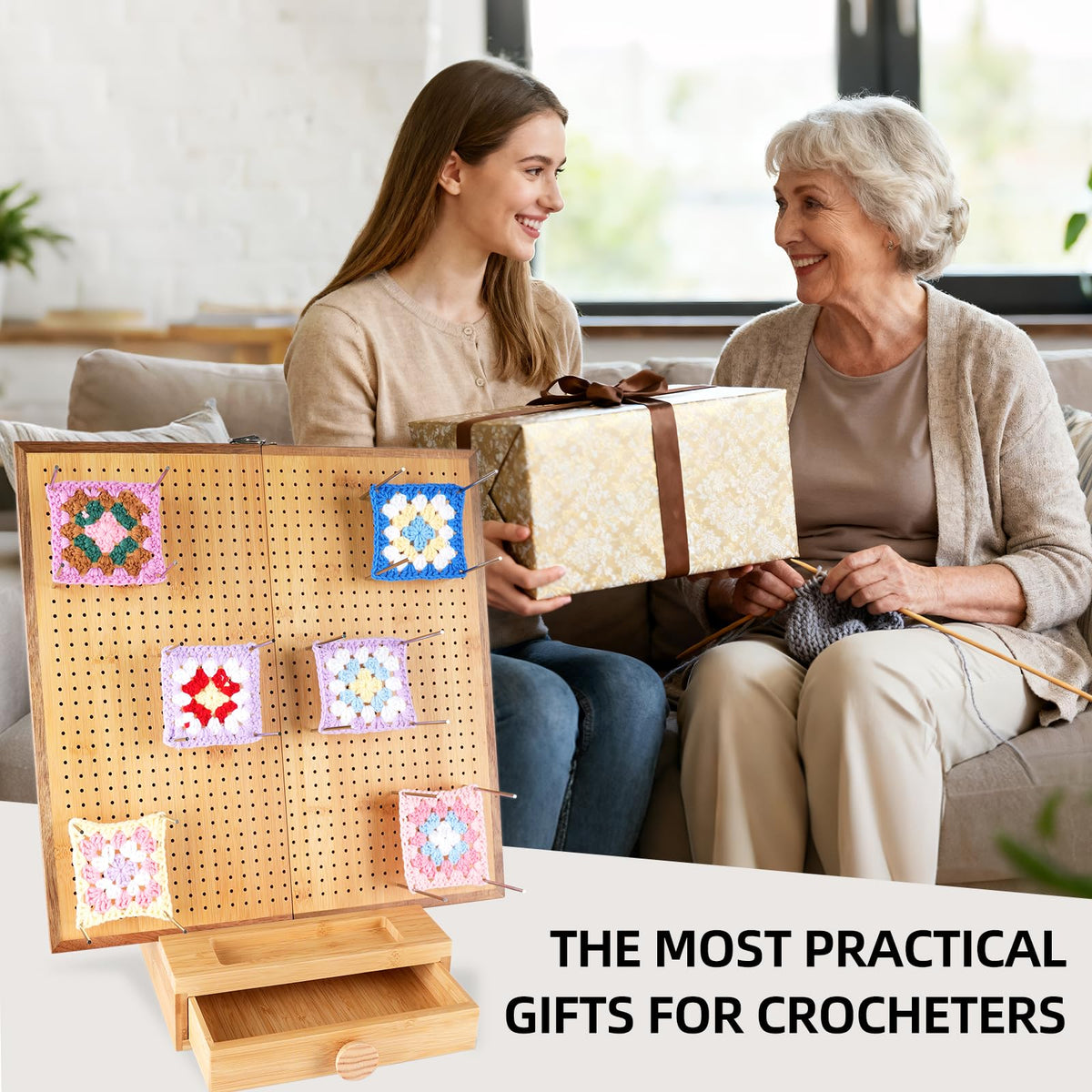 Extra Large 16.5” Foldable Crochet Blocking Board with 40 Pegs/Pins & Storage Case, Granny Square Blocking Boards for Crochet Projects, Crocheting Accessories Gifts for Crocheters Beginners